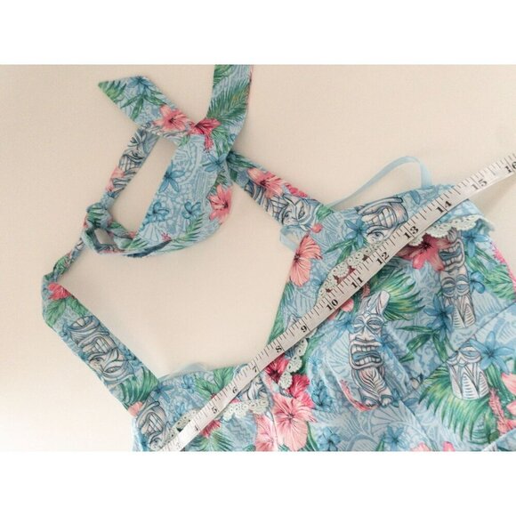 Hot Topic Blue Floral Tiki Swing Dress Retro Hawaiian Tropical SZ XS - Picture 8 of 11